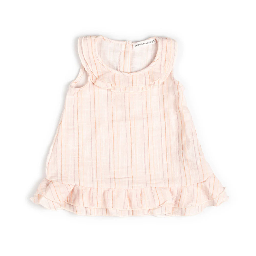 Sleeveless dress in stripe pink