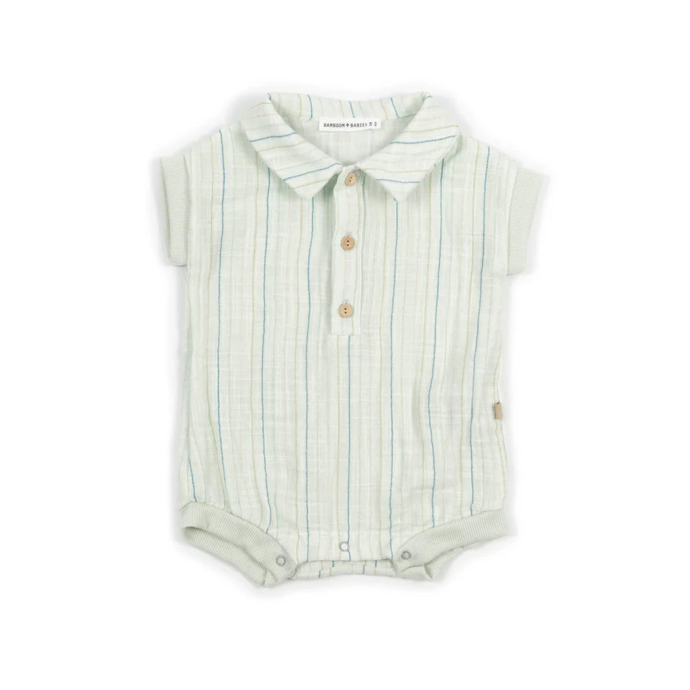 Polo Romper  STRIPE ACQUA green