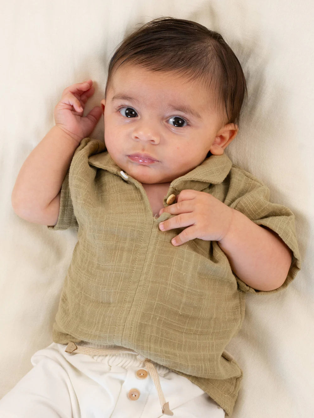 Shirt With Collar MUSTARD- on baby close up