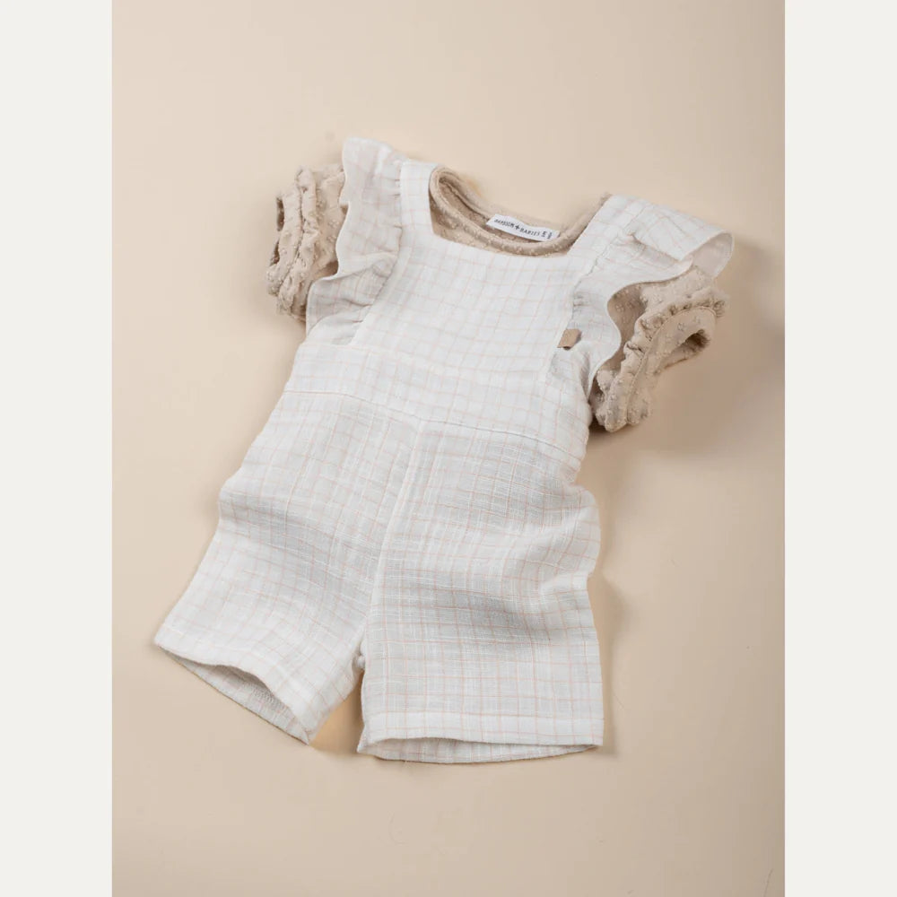 Girls' Dungarees SQUARE WHITE PINK- outfit
