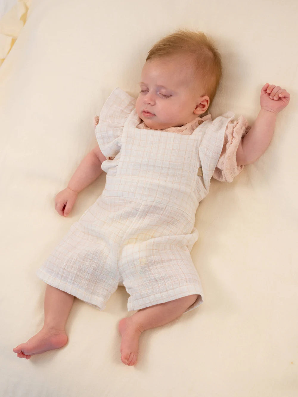 Girls' Dungarees SQUARE WHITE PINK- on baby