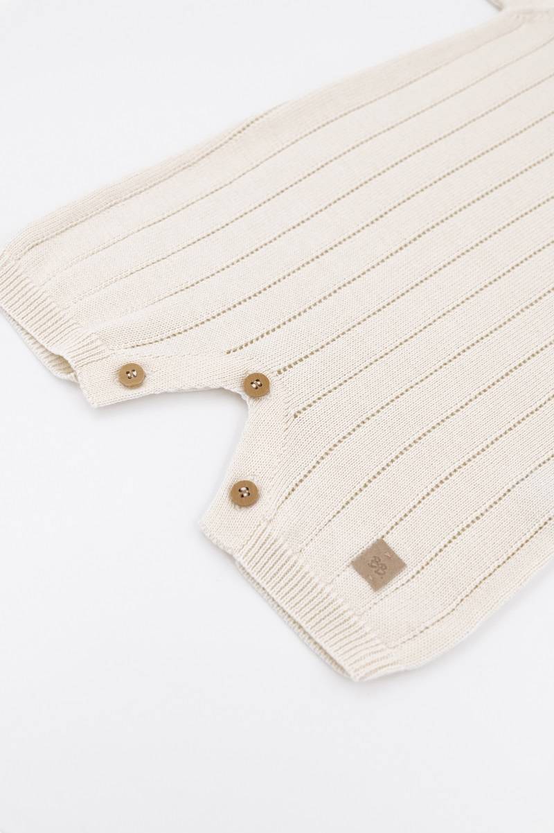 Knitted striped romper WHITE- close up