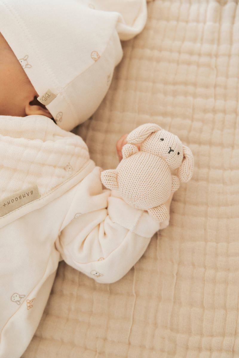 Knitted Bracelet Toy Bunny ROSA- on baby