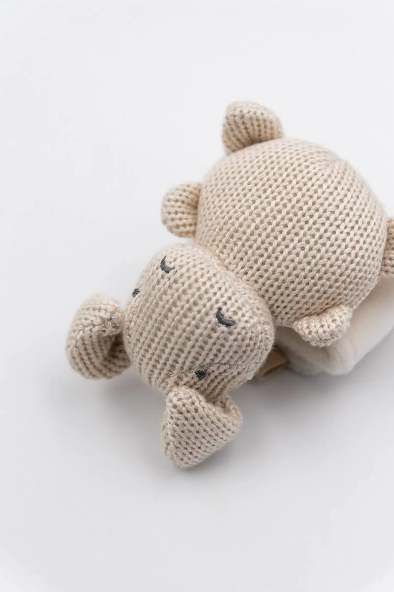 Knitted Bracelet Toy Hippo SAND- close up 2