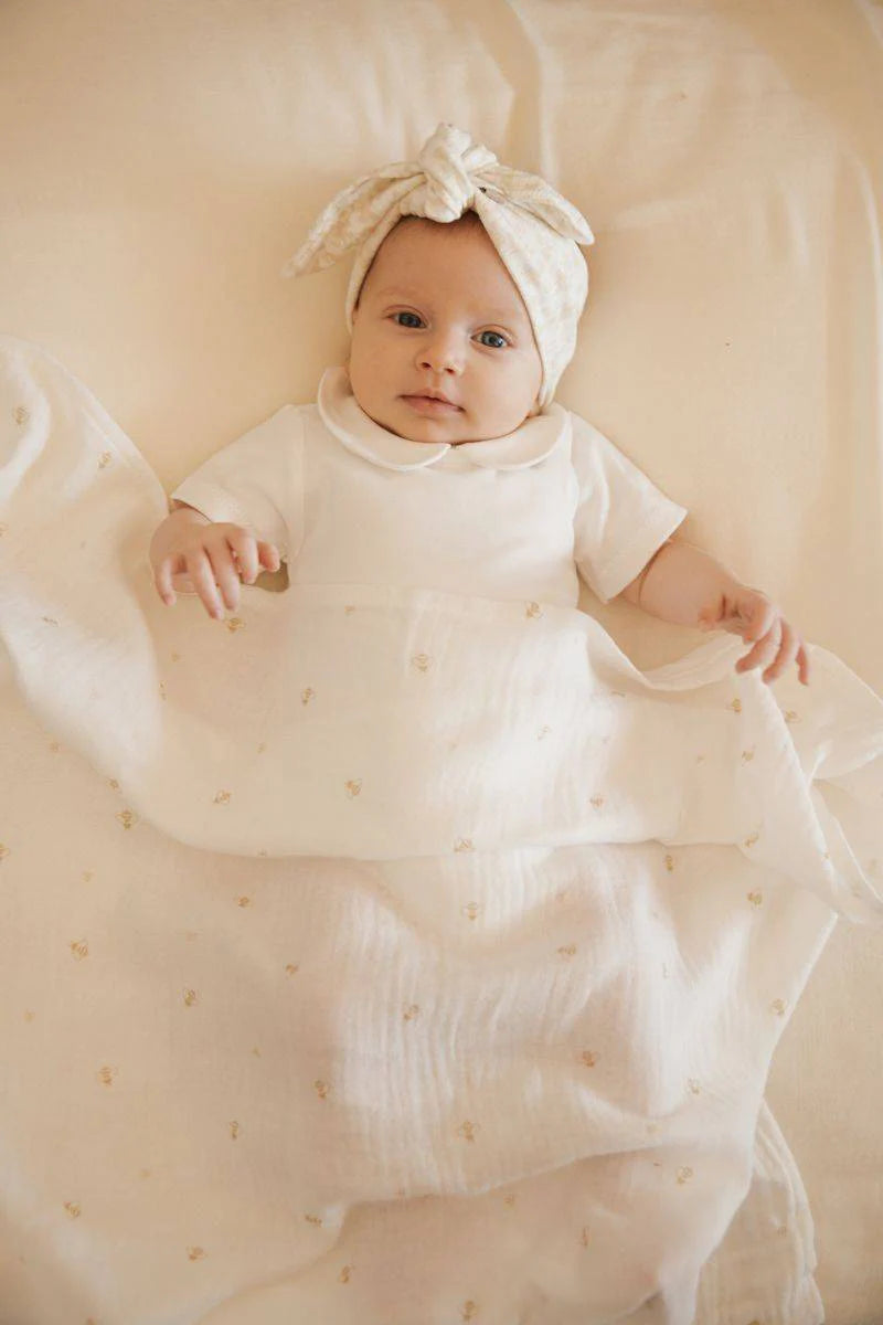 Baby Bodysuit Round Neck Short Sleeves OFFWHITE- on baby