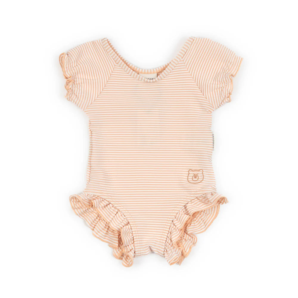 Covered Shoulder Swimsuit PINK STRIPES BEAR