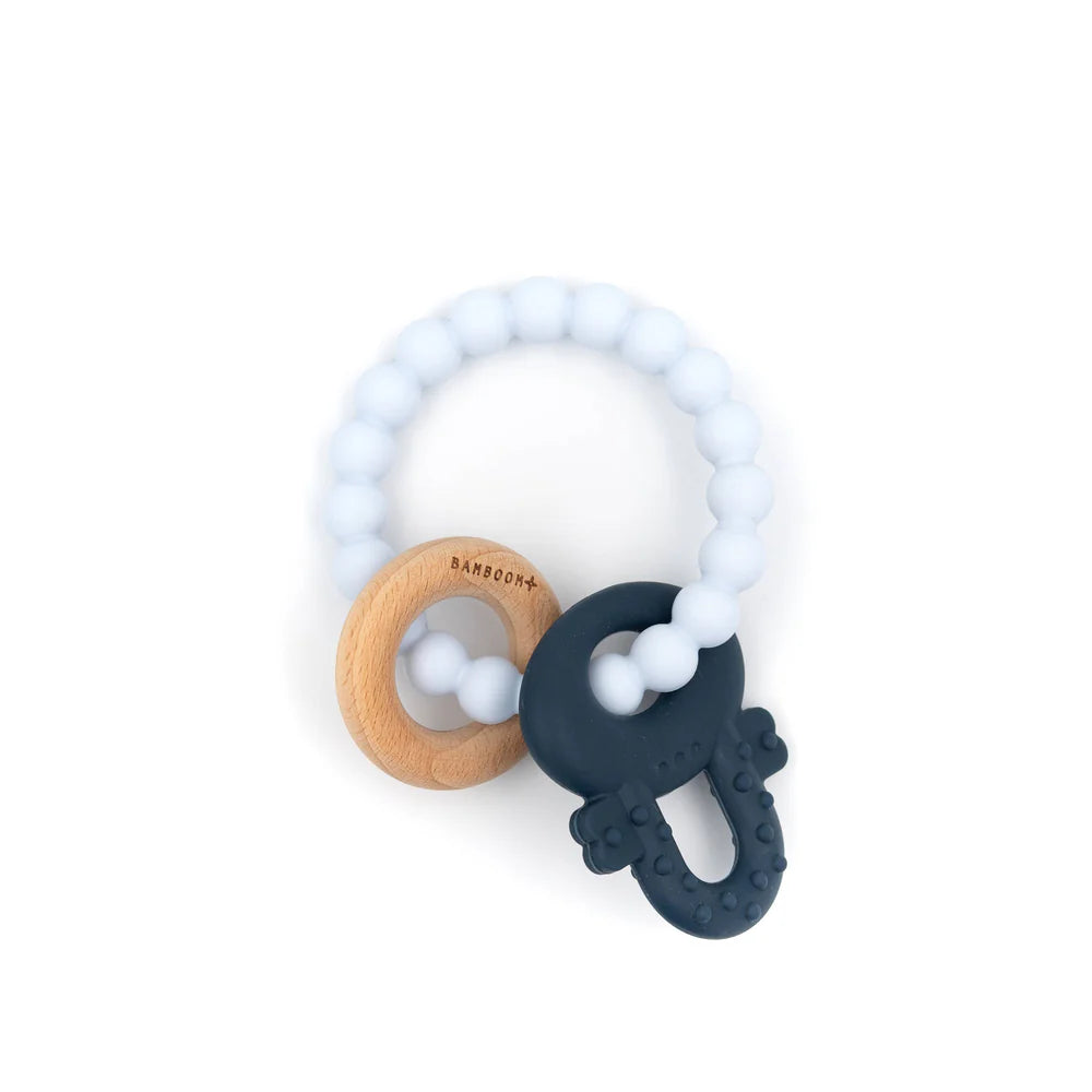 Wood Silicone Key Teething Ring Blue