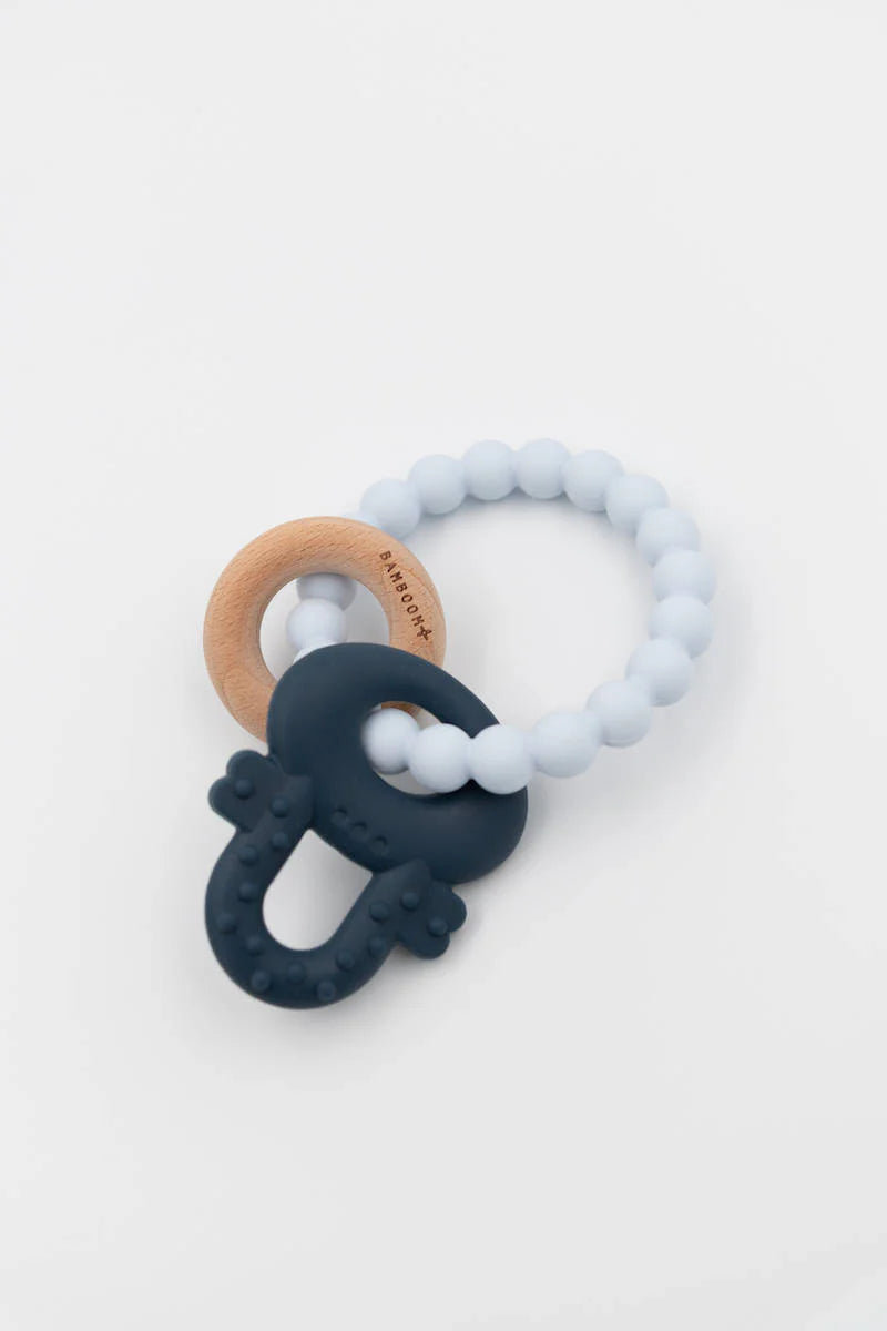 Wood Silicone Key Teething Ring Blue 2