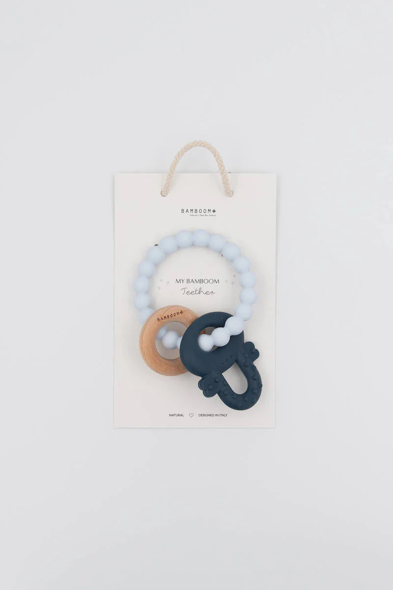 Wood Silicone Key Teething Ring Blue- pack