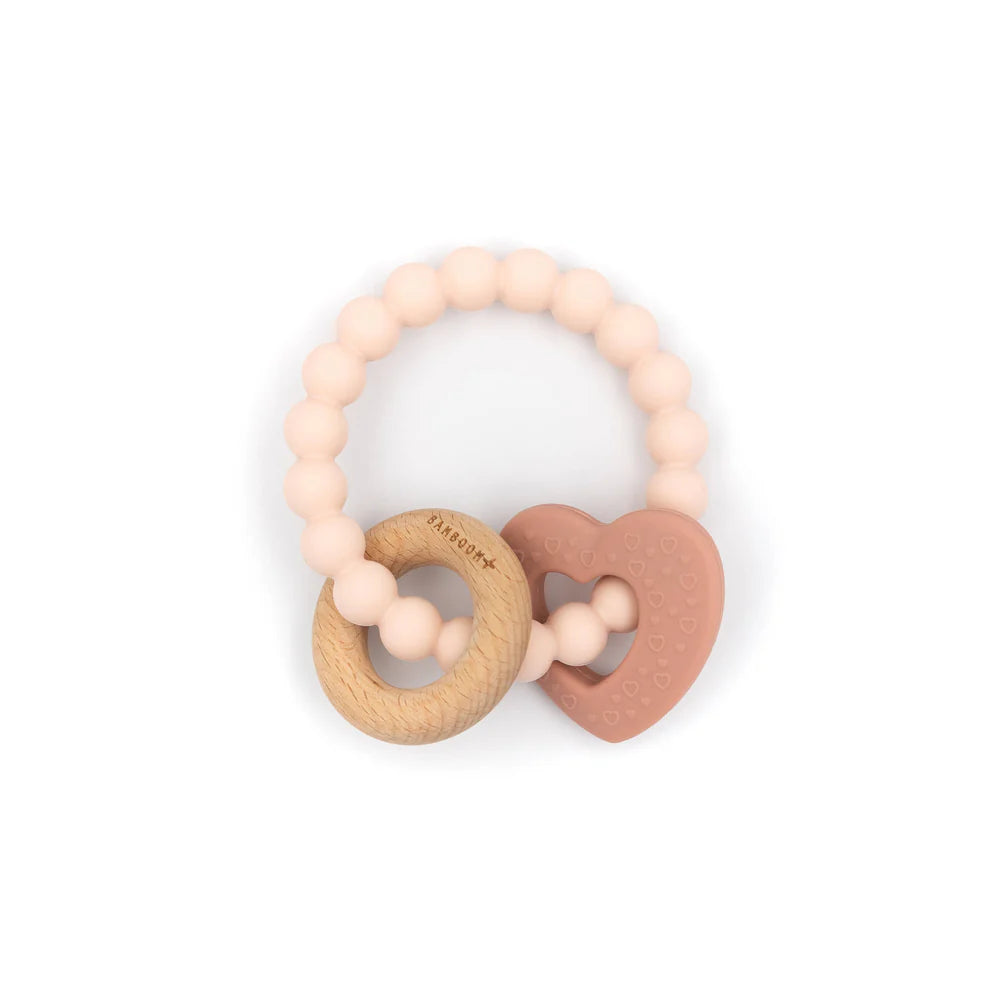 Wood Silicone Key Teething Ring Rosa