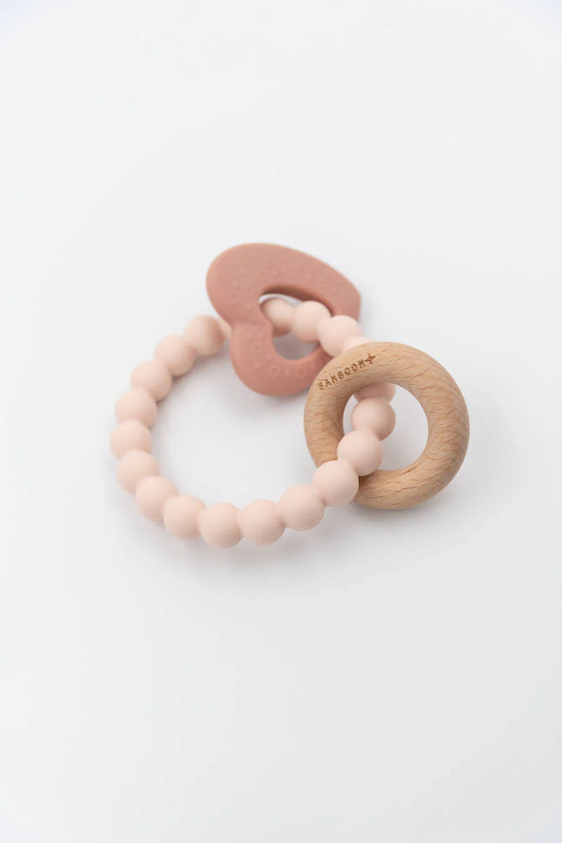 Wood Silicone Key Teething Ring Rosa 2