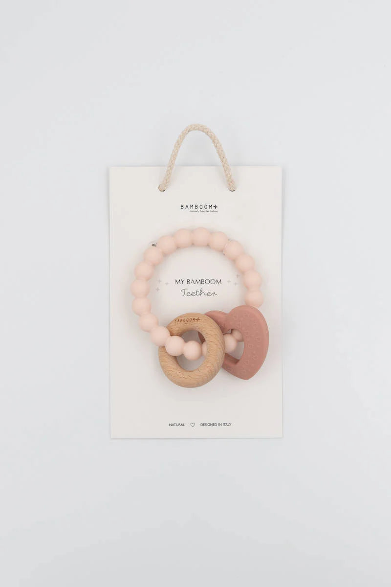 Wood Silicone Key Teething Ring Rosa- pack