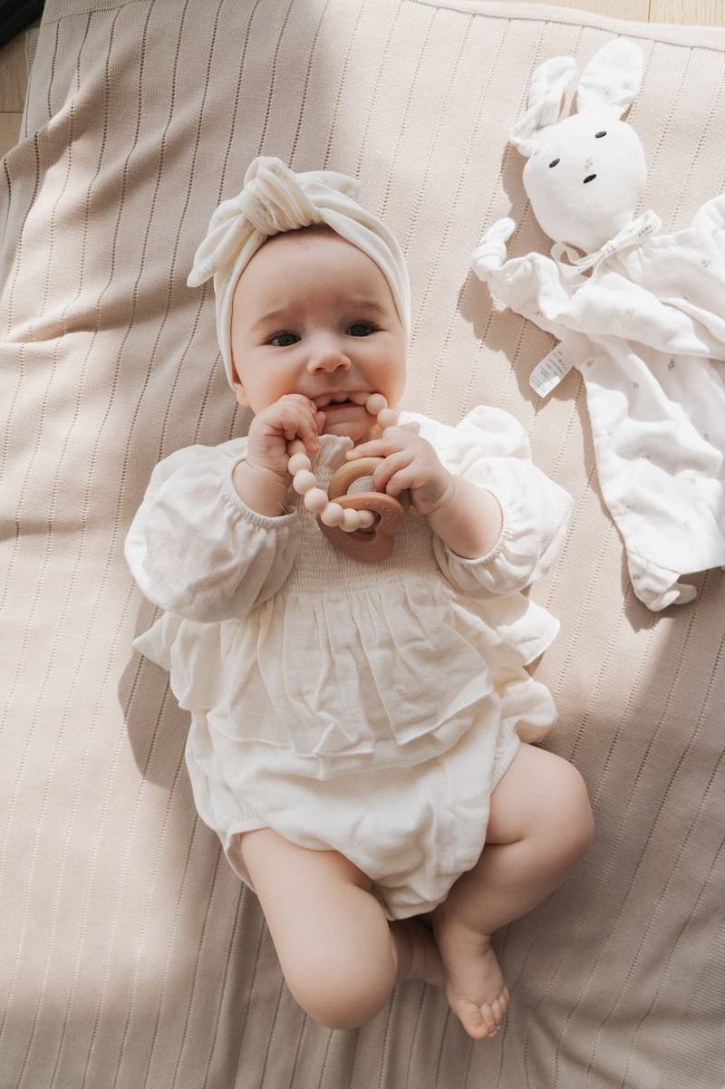 Wood Silicone Key Teething Ring Rosa- with baby