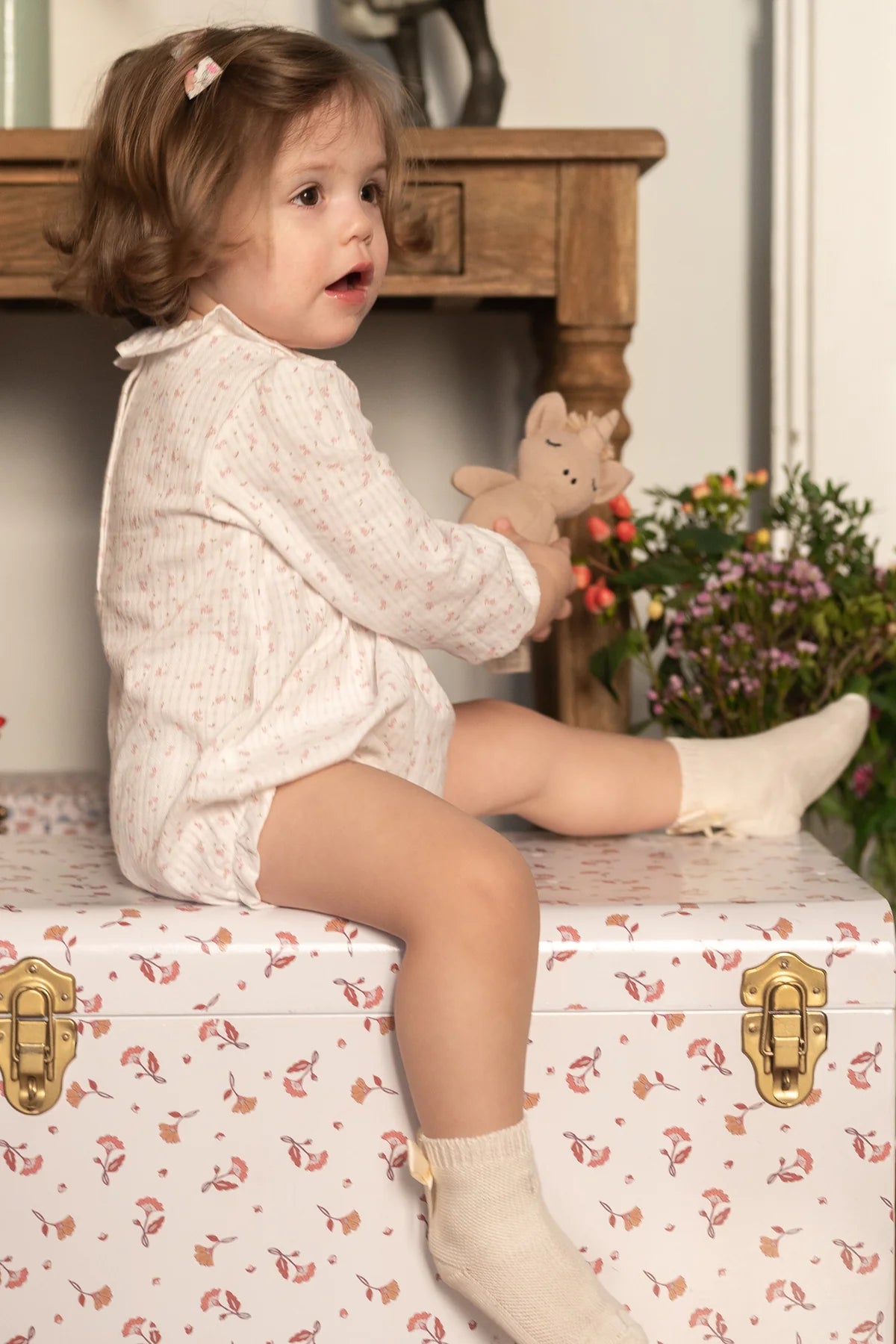 Calao Rose Romper- on girl 2