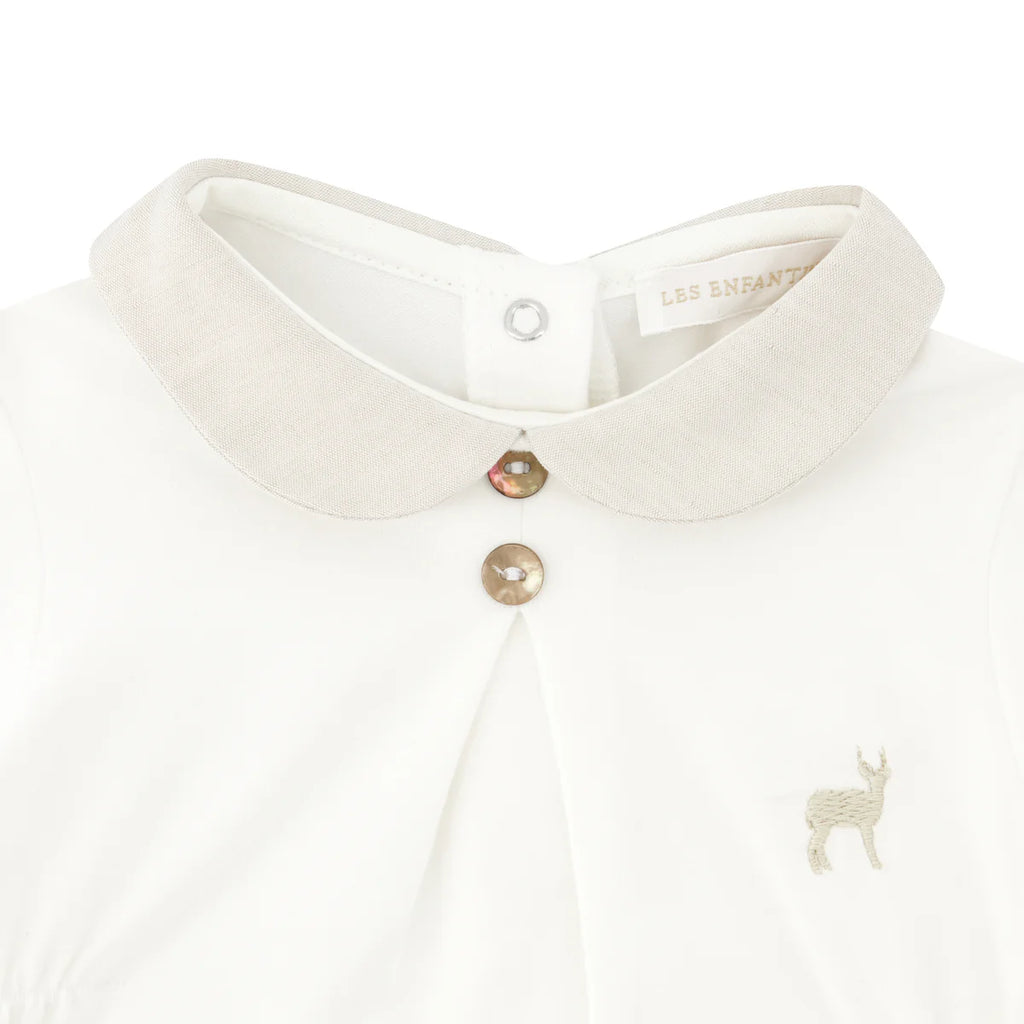 White & Sand Footed Sleepsuit- close up